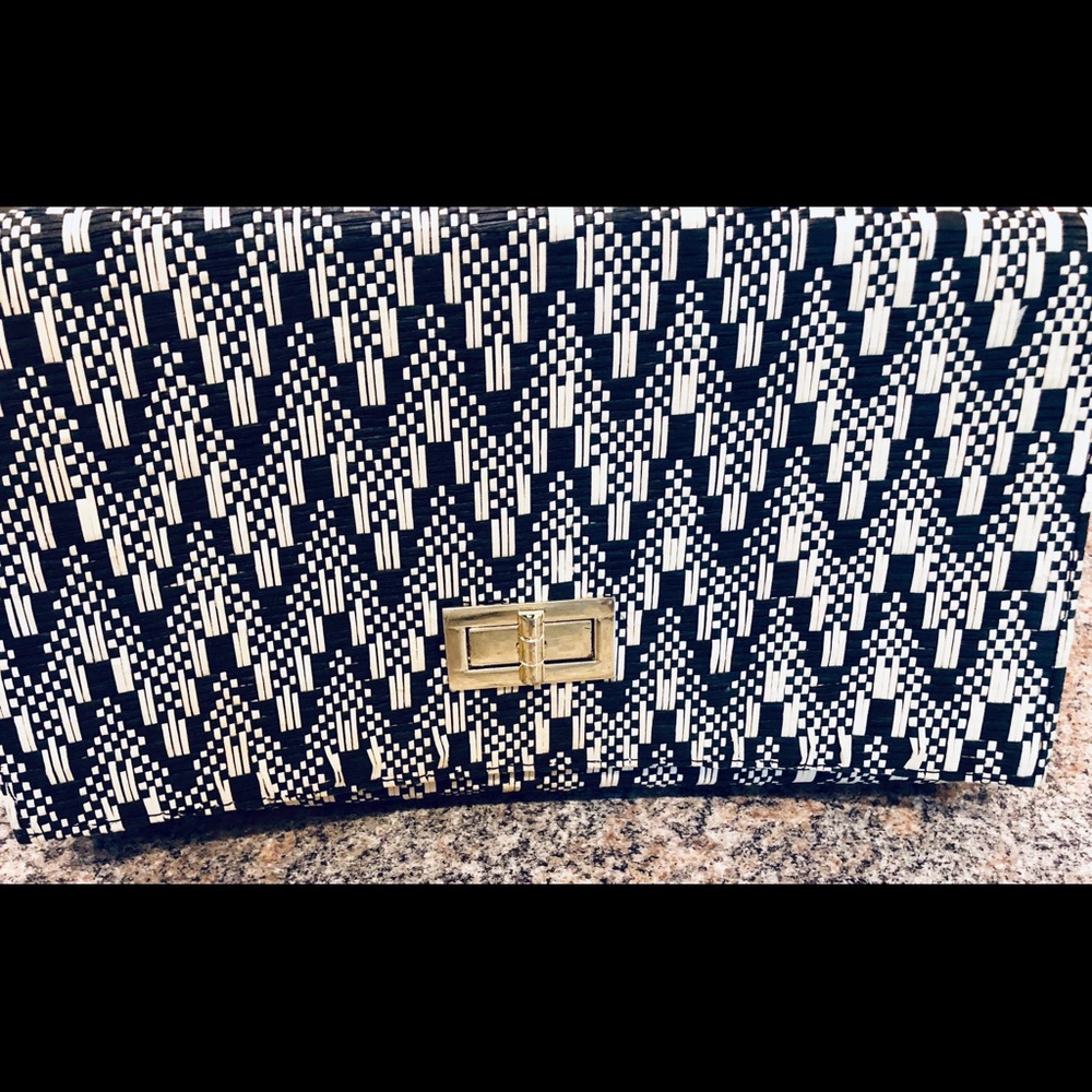 H&M Blue & Cream Straw Clutch